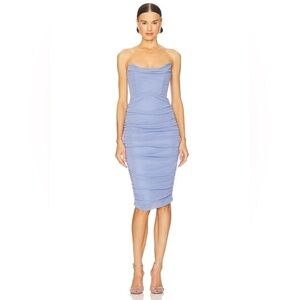 Michael Costello x REVOLVE India Midi Dress Corset Ruched Periwinkle Blue Sz XS